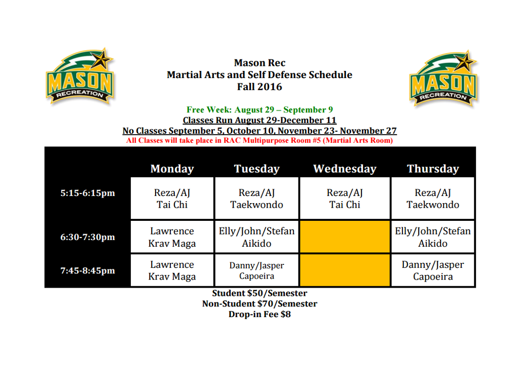 Capoeira Schedule